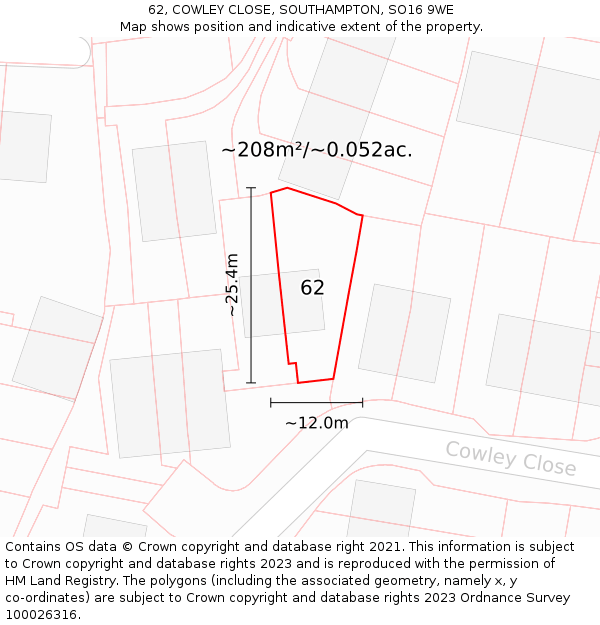 62, COWLEY CLOSE, SOUTHAMPTON, SO16 9WE: Plot and title map