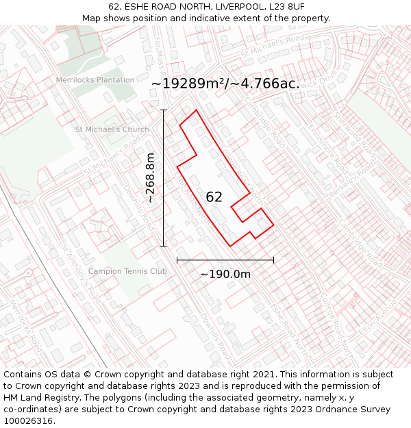 62, ESHE ROAD NORTH, LIVERPOOL, L23 8UF: Plot and title map