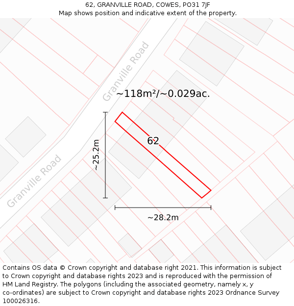 62, GRANVILLE ROAD, COWES, PO31 7JF: Plot and title map