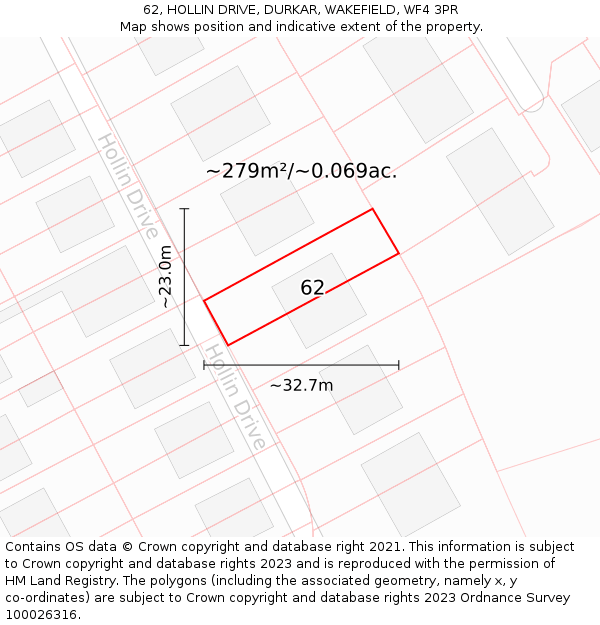 62, HOLLIN DRIVE, DURKAR, WAKEFIELD, WF4 3PR: Plot and title map