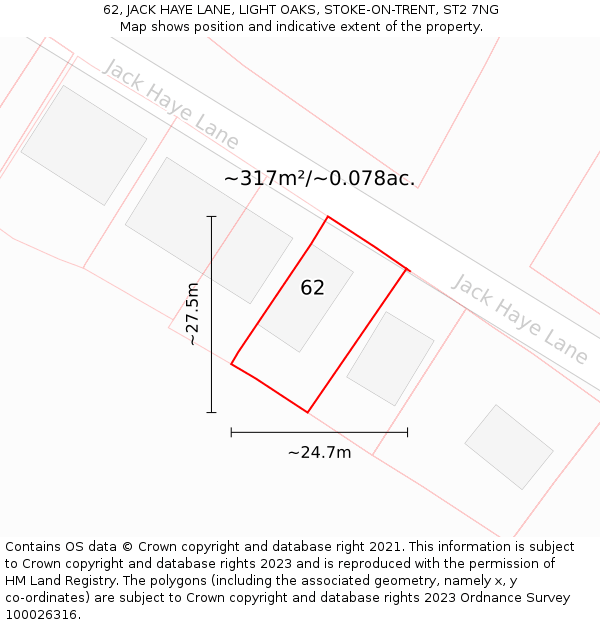 62, JACK HAYE LANE, LIGHT OAKS, STOKE-ON-TRENT, ST2 7NG: Plot and title map