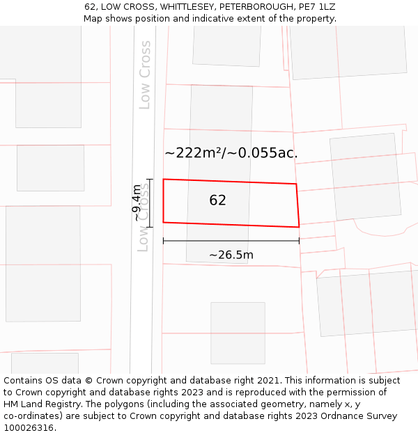 62, LOW CROSS, WHITTLESEY, PETERBOROUGH, PE7 1LZ: Plot and title map