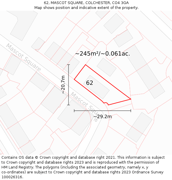 62, MASCOT SQUARE, COLCHESTER, CO4 3GA: Plot and title map