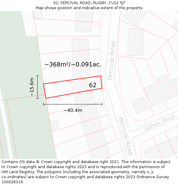 62, PERCIVAL ROAD, RUGBY, CV22 5JT: Plot and title map