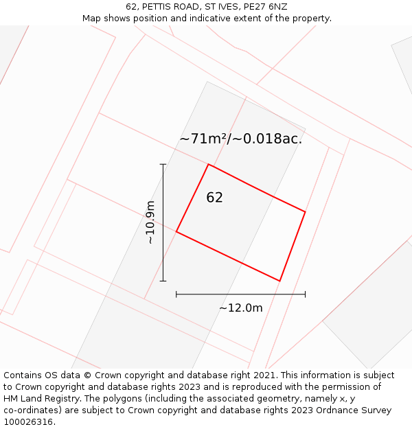 62, PETTIS ROAD, ST IVES, PE27 6NZ: Plot and title map