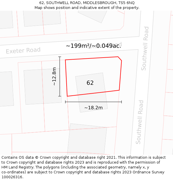 62, SOUTHWELL ROAD, MIDDLESBROUGH, TS5 6NQ: Plot and title map