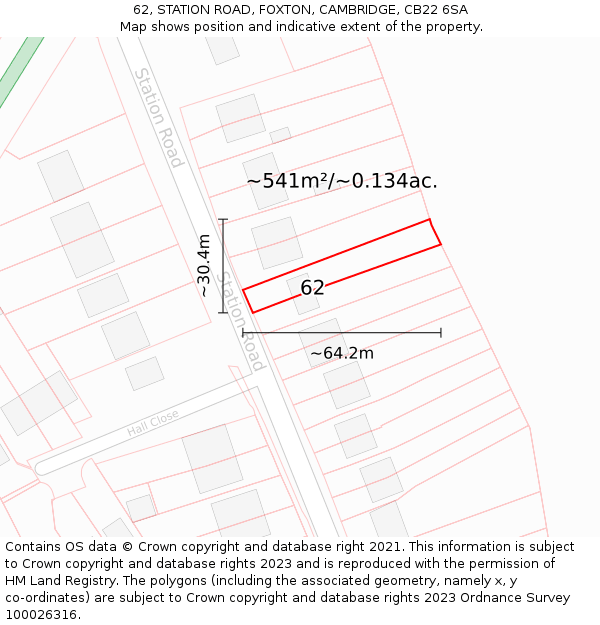 62, STATION ROAD, FOXTON, CAMBRIDGE, CB22 6SA: Plot and title map