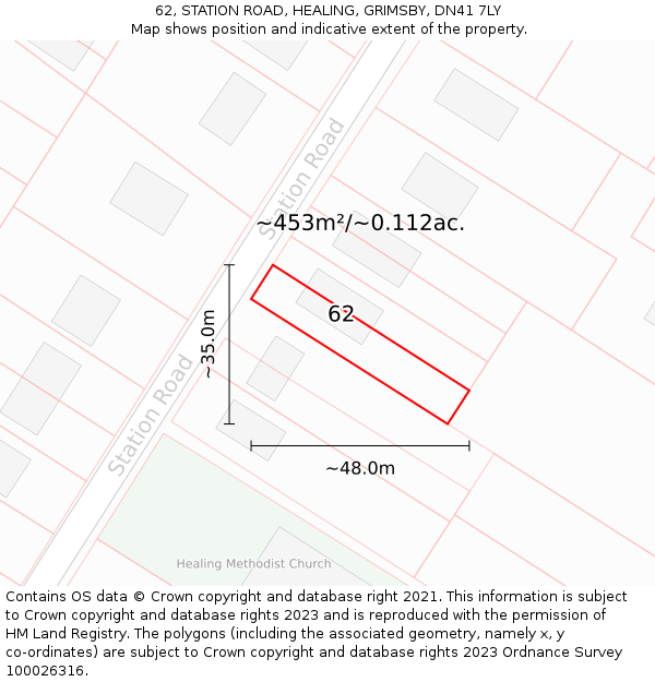 62, STATION ROAD, HEALING, GRIMSBY, DN41 7LY: Plot and title map