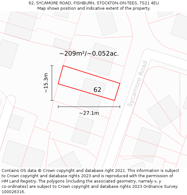 62, SYCAMORE ROAD, FISHBURN, STOCKTON-ON-TEES, TS21 4EU: Plot and title map