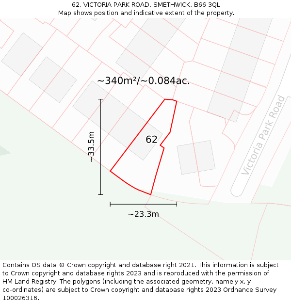 62, VICTORIA PARK ROAD, SMETHWICK, B66 3QL: Plot and title map