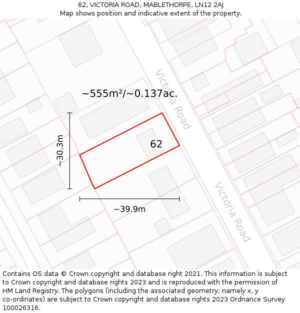 62, VICTORIA ROAD, MABLETHORPE, LN12 2AJ: Plot and title map