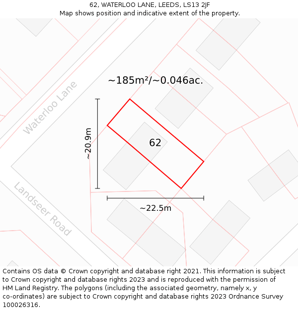 62, WATERLOO LANE, LEEDS, LS13 2JF: Plot and title map