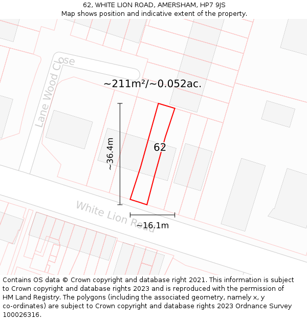 62, WHITE LION ROAD, AMERSHAM, HP7 9JS: Plot and title map