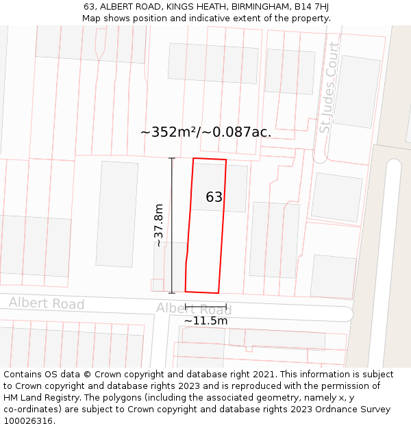 63, ALBERT ROAD, KINGS HEATH, BIRMINGHAM, B14 7HJ: Plot and title map