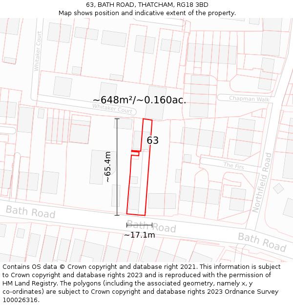 63, BATH ROAD, THATCHAM, RG18 3BD: Plot and title map