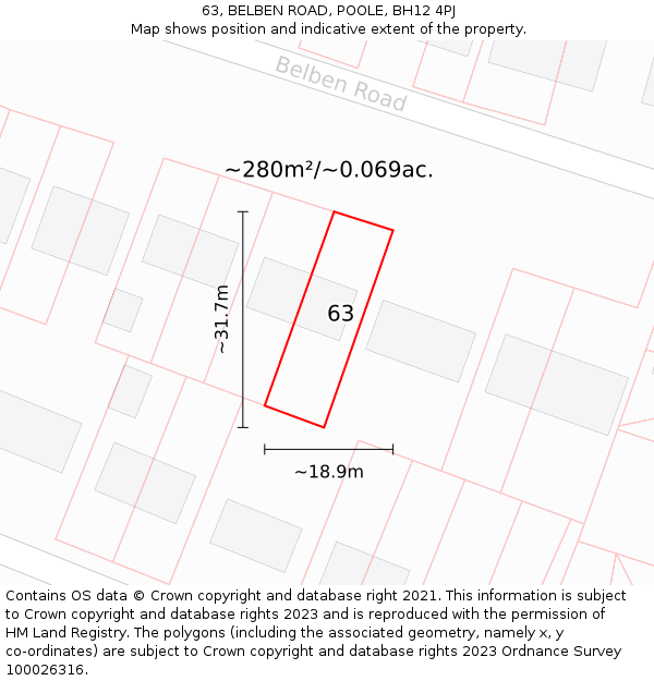 63, BELBEN ROAD, POOLE, BH12 4PJ: Plot and title map