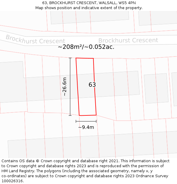 63, BROCKHURST CRESCENT, WALSALL, WS5 4PN: Plot and title map