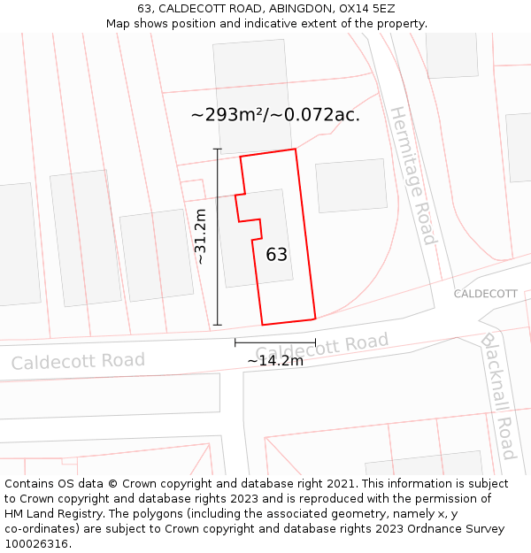 63, CALDECOTT ROAD, ABINGDON, OX14 5EZ: Plot and title map