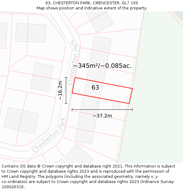 63, CHESTERTON PARK, CIRENCESTER, GL7 1XS: Plot and title map