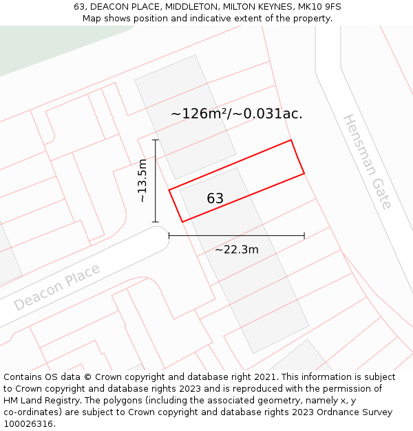 63, DEACON PLACE, MIDDLETON, MILTON KEYNES, MK10 9FS: Plot and title map