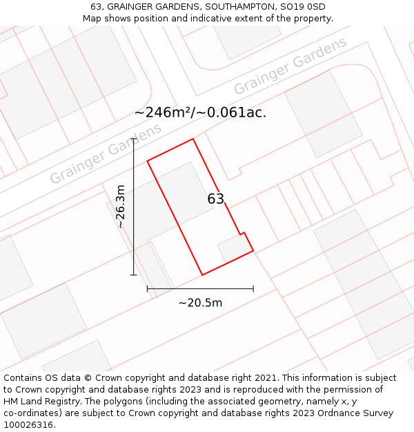 63, GRAINGER GARDENS, SOUTHAMPTON, SO19 0SD: Plot and title map