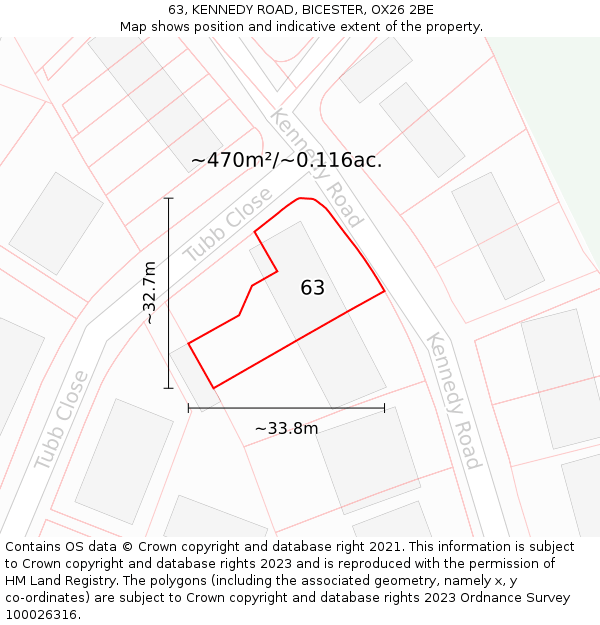 63, KENNEDY ROAD, BICESTER, OX26 2BE: Plot and title map