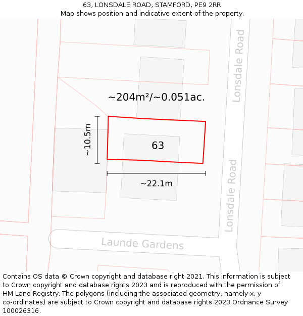 63, LONSDALE ROAD, STAMFORD, PE9 2RR: Plot and title map