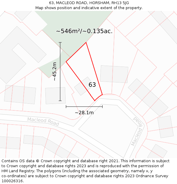 63, MACLEOD ROAD, HORSHAM, RH13 5JG: Plot and title map