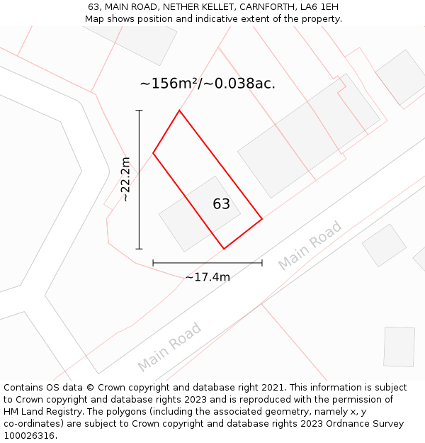 63, MAIN ROAD, NETHER KELLET, CARNFORTH, LA6 1EH: Plot and title map