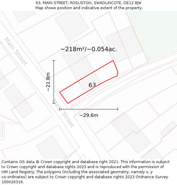 63, MAIN STREET, ROSLISTON, SWADLINCOTE, DE12 8JW: Plot and title map