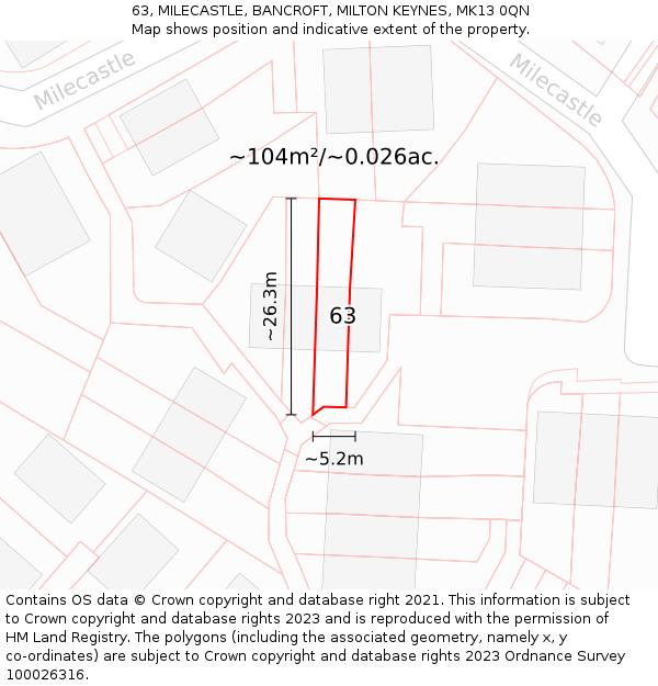 63, MILECASTLE, BANCROFT, MILTON KEYNES, MK13 0QN: Plot and title map