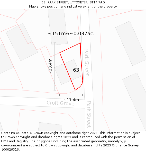 63, PARK STREET, UTTOXETER, ST14 7AQ: Plot and title map