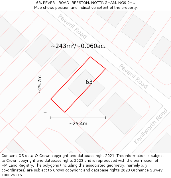 63, PEVERIL ROAD, BEESTON, NOTTINGHAM, NG9 2HU: Plot and title map