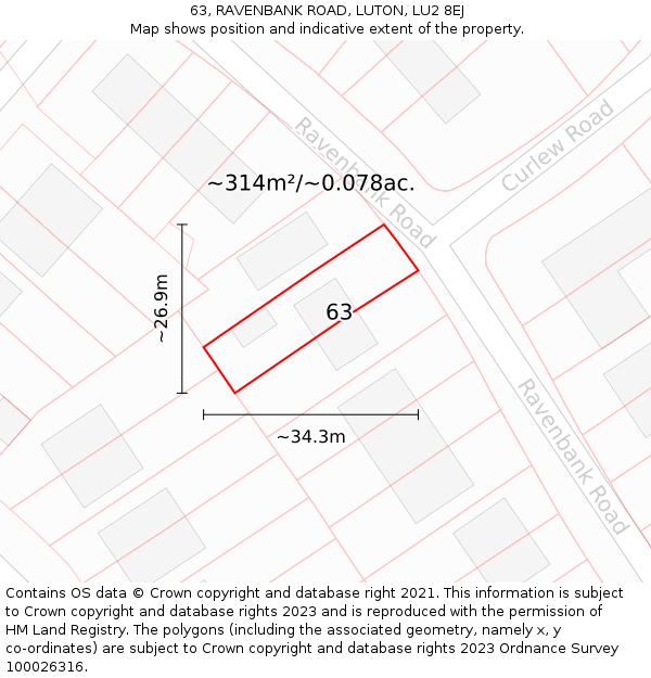 63, RAVENBANK ROAD, LUTON, LU2 8EJ: Plot and title map