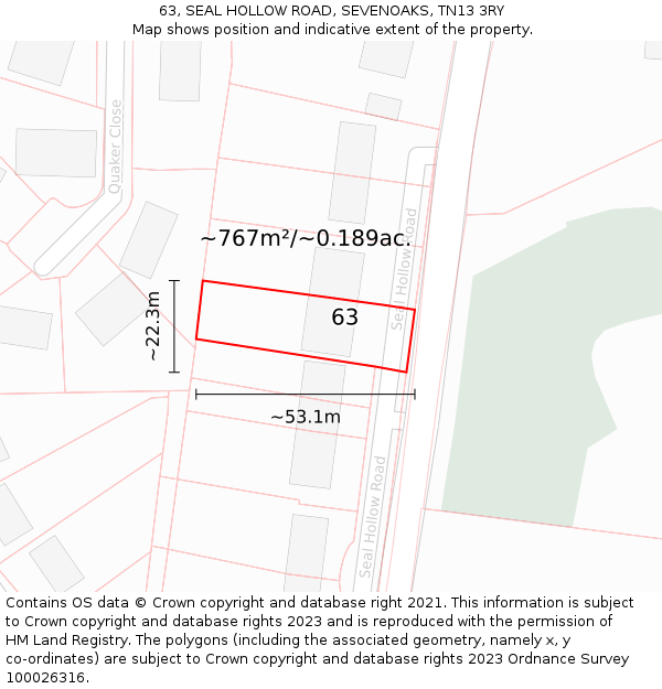 63, SEAL HOLLOW ROAD, SEVENOAKS, TN13 3RY: Plot and title map