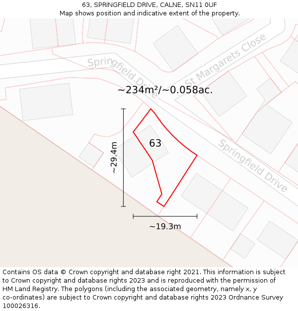 63, SPRINGFIELD DRIVE, CALNE, SN11 0UF: Plot and title map