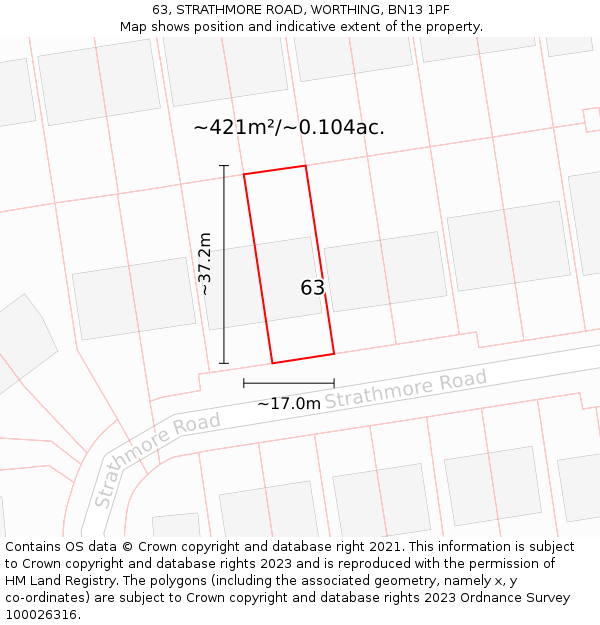 63, STRATHMORE ROAD, WORTHING, BN13 1PF: Plot and title map