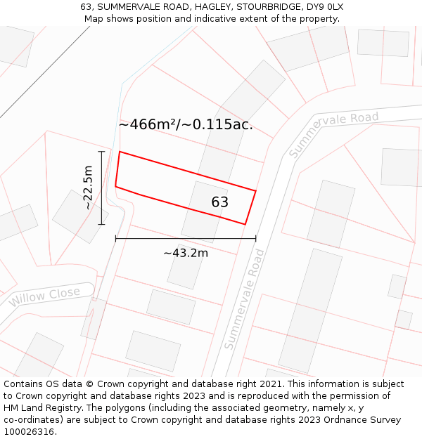 63, SUMMERVALE ROAD, HAGLEY, STOURBRIDGE, DY9 0LX: Plot and title map