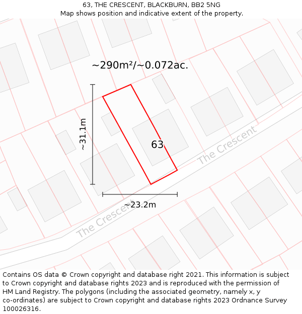 63, THE CRESCENT, BLACKBURN, BB2 5NG: Plot and title map