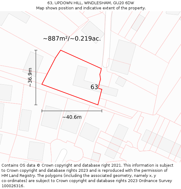 63, UPDOWN HILL, WINDLESHAM, GU20 6DW: Plot and title map