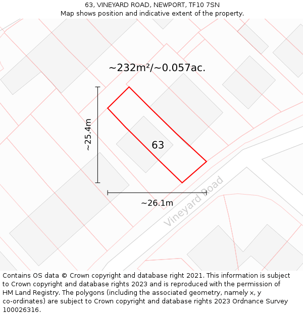 63, VINEYARD ROAD, NEWPORT, TF10 7SN: Plot and title map