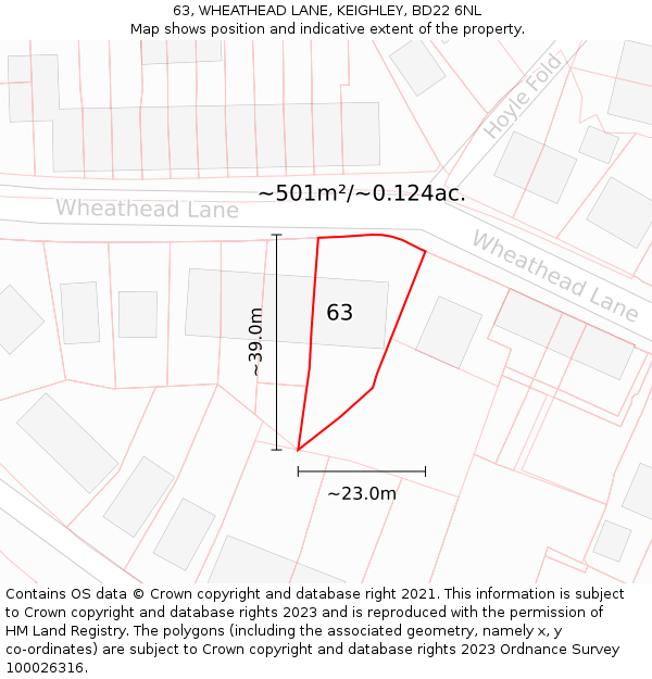 63, WHEATHEAD LANE, KEIGHLEY, BD22 6NL: Plot and title map