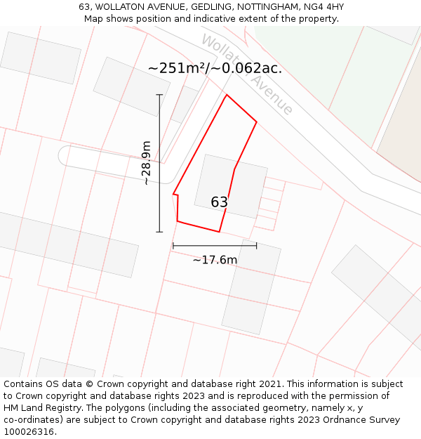 63, WOLLATON AVENUE, GEDLING, NOTTINGHAM, NG4 4HY: Plot and title map