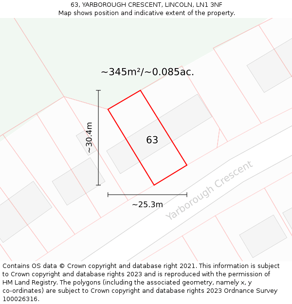 63, YARBOROUGH CRESCENT, LINCOLN, LN1 3NF: Plot and title map