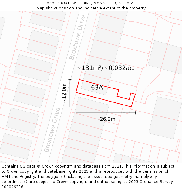 63A, BROXTOWE DRIVE, MANSFIELD, NG18 2JF: Plot and title map