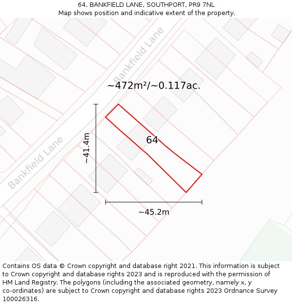 64, BANKFIELD LANE, SOUTHPORT, PR9 7NL: Plot and title map