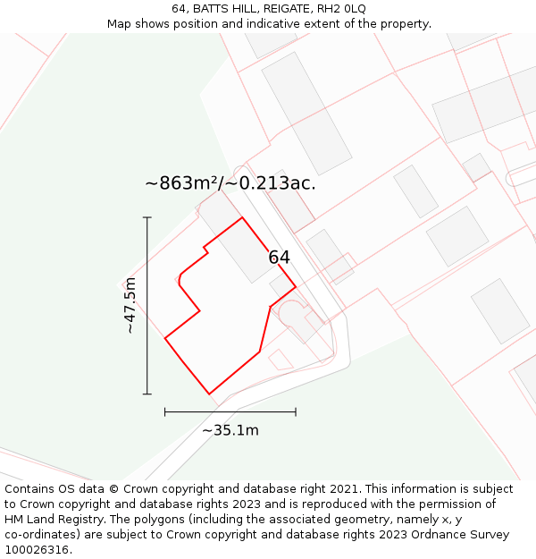 64, BATTS HILL, REIGATE, RH2 0LQ: Plot and title map