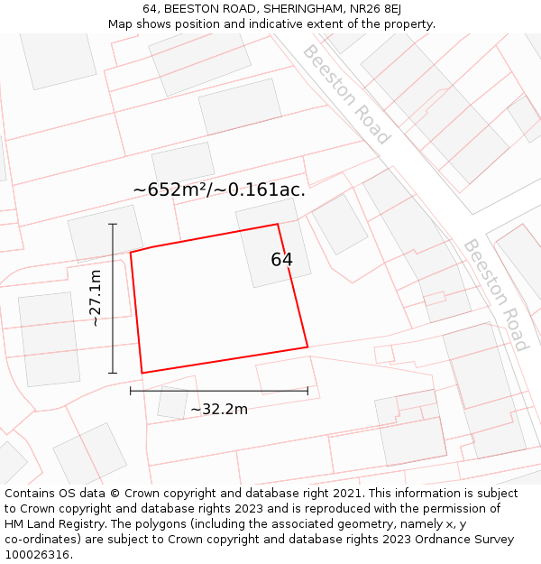 64, BEESTON ROAD, SHERINGHAM, NR26 8EJ: Plot and title map