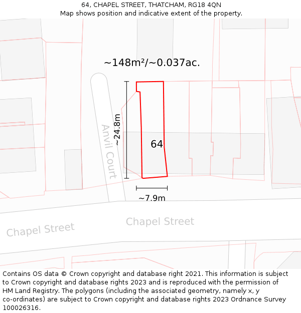 64, CHAPEL STREET, THATCHAM, RG18 4QN: Plot and title map