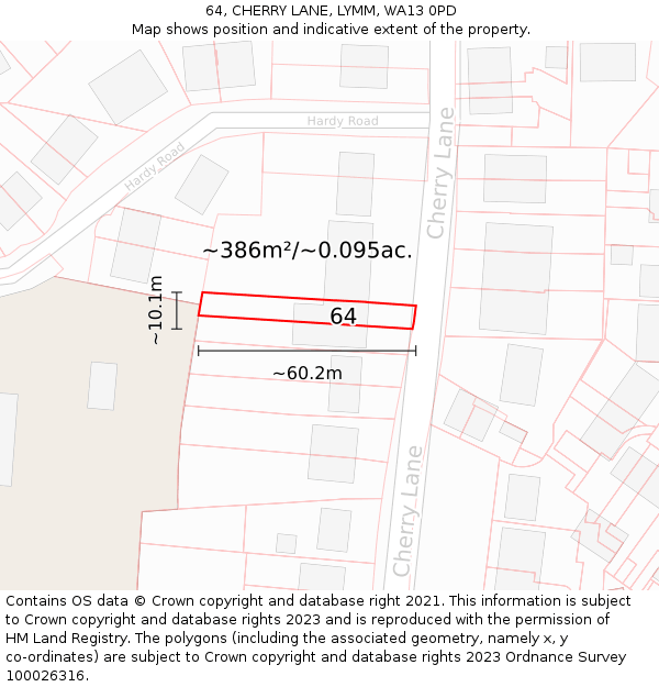 64, CHERRY LANE, LYMM, WA13 0PD: Plot and title map